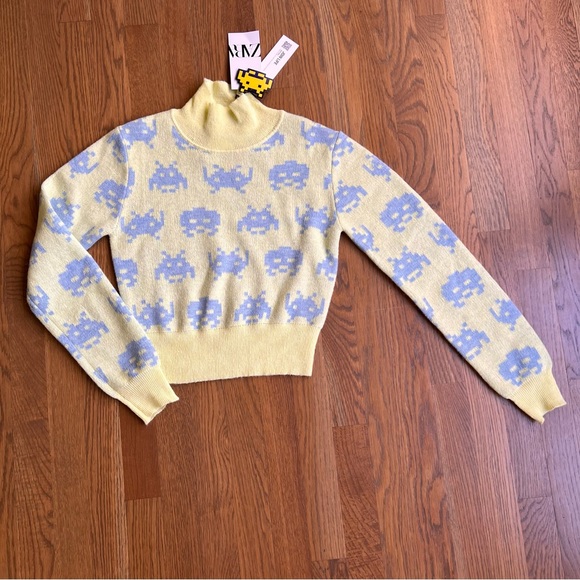 NWT Zara Jacquard Space Invaders Taito Sweatshirt Sweater - Picture 3 of 7